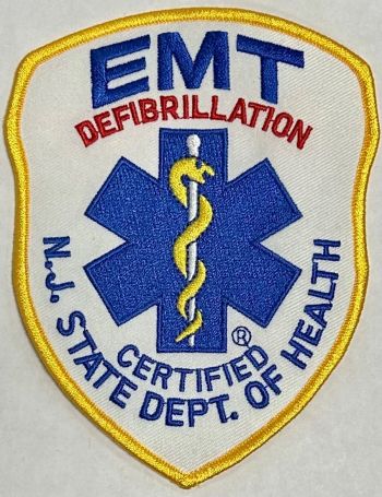 NEW JERSEY (NJ) CERTIFIED STATE DEPT of HEALTH - EMT DEFIBRILLATION SHOULDER PATCH.